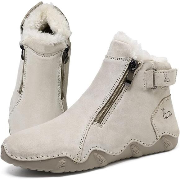 Women's Suede Round Toe Zipper Chukka Boot Warm Fur Lined Snow Boot Ankle High - Picture 1 of 6